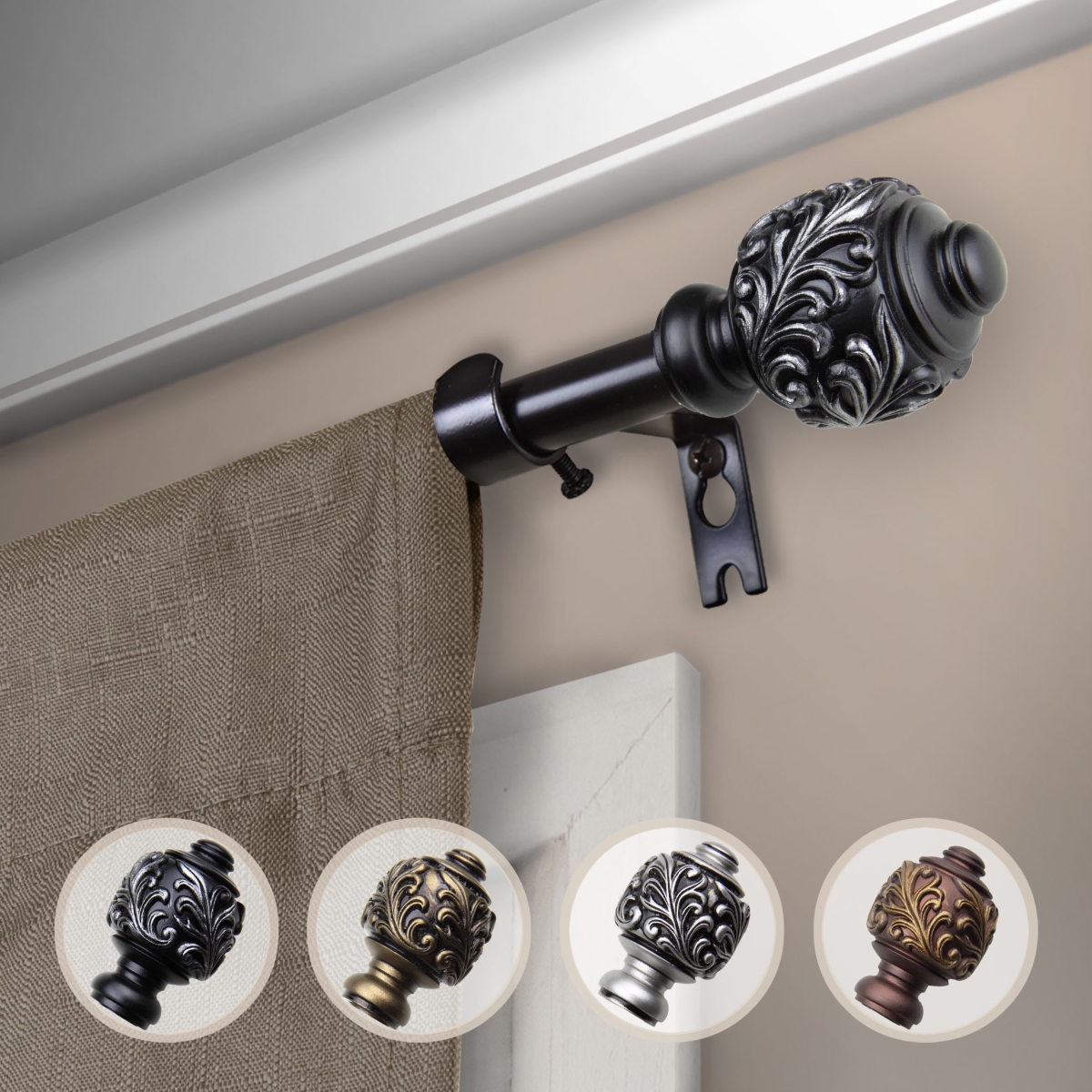 0.625 in. Dia. Aria Curtain Rod, Black - 18-28 in.