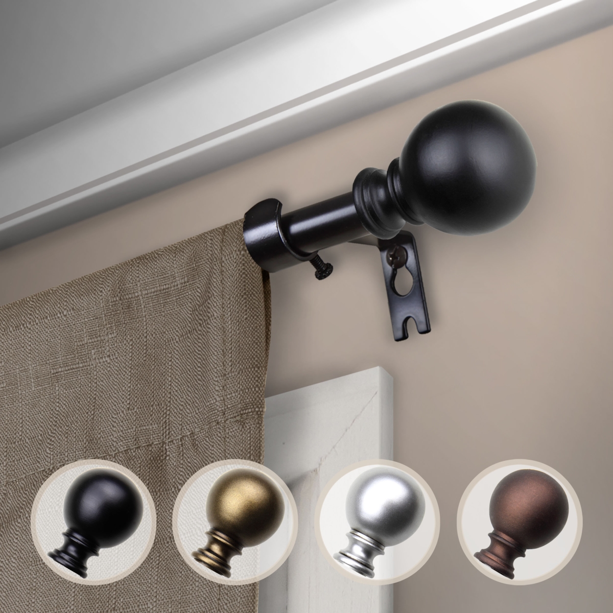 0.625 in. Dia. Jayden Curtain Rod, Black - 18-28 in.