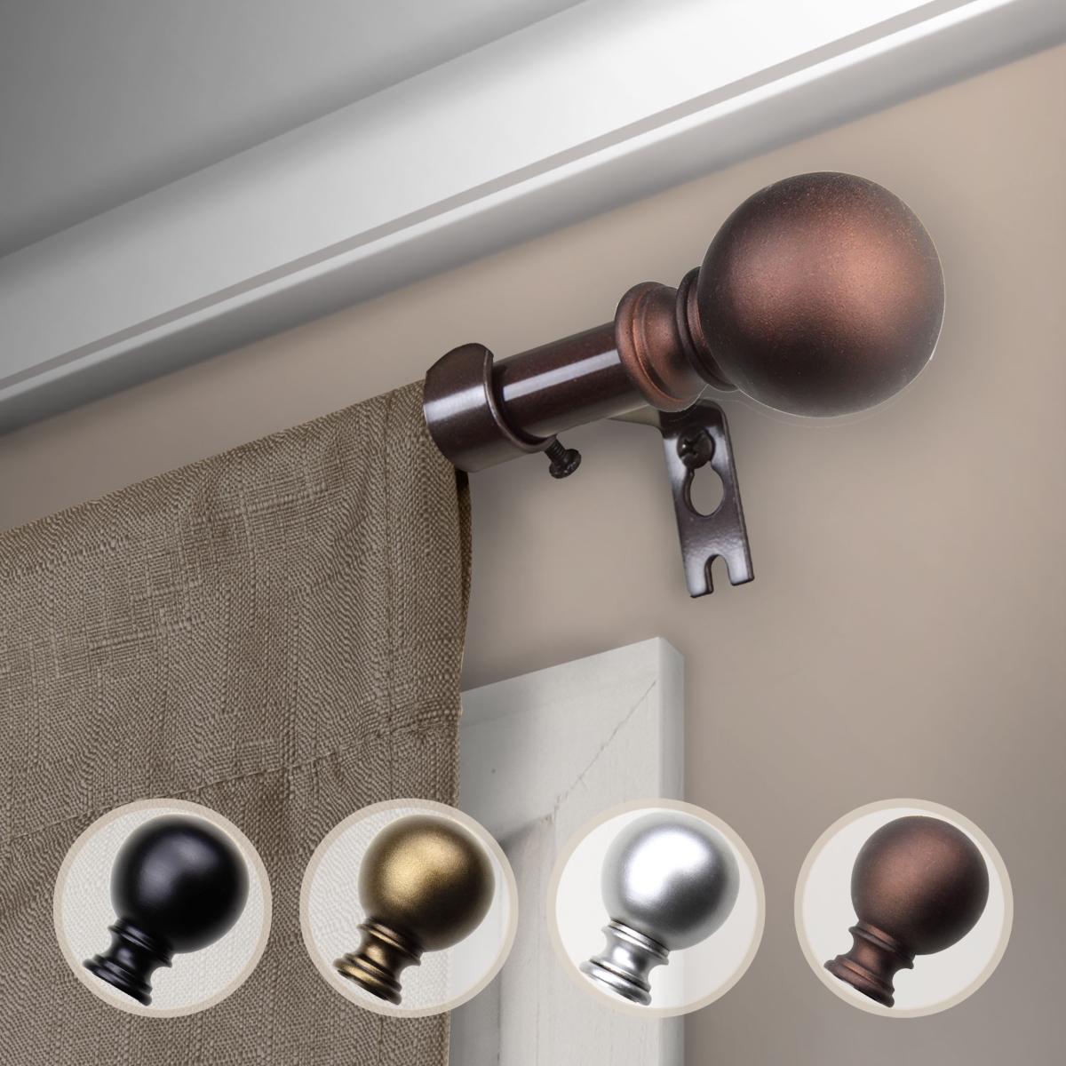0.625 in. Dia. Jayden Curtain Rod, Cocoa - 18-28 in.