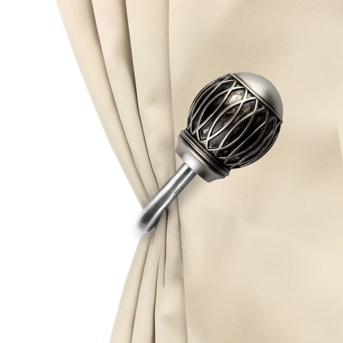 Denny Curtain Holdback & Tiebacks, Satin Nickel - Set of 2