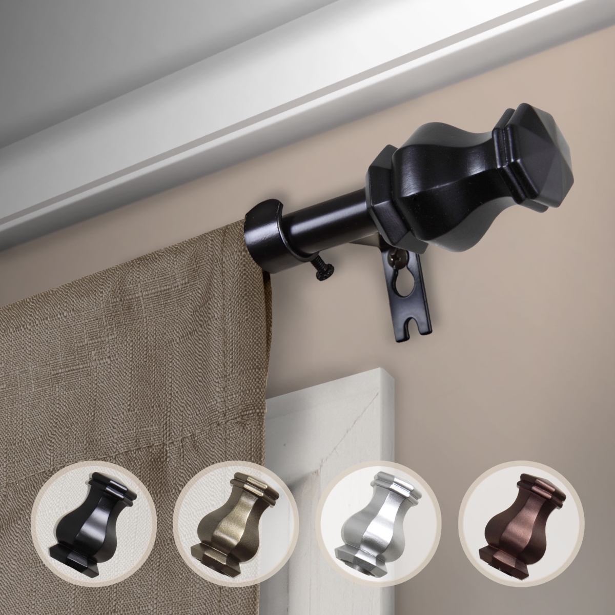 0.625 in. Dia. Nolan Curtain Rod, Black - 18-28 in.