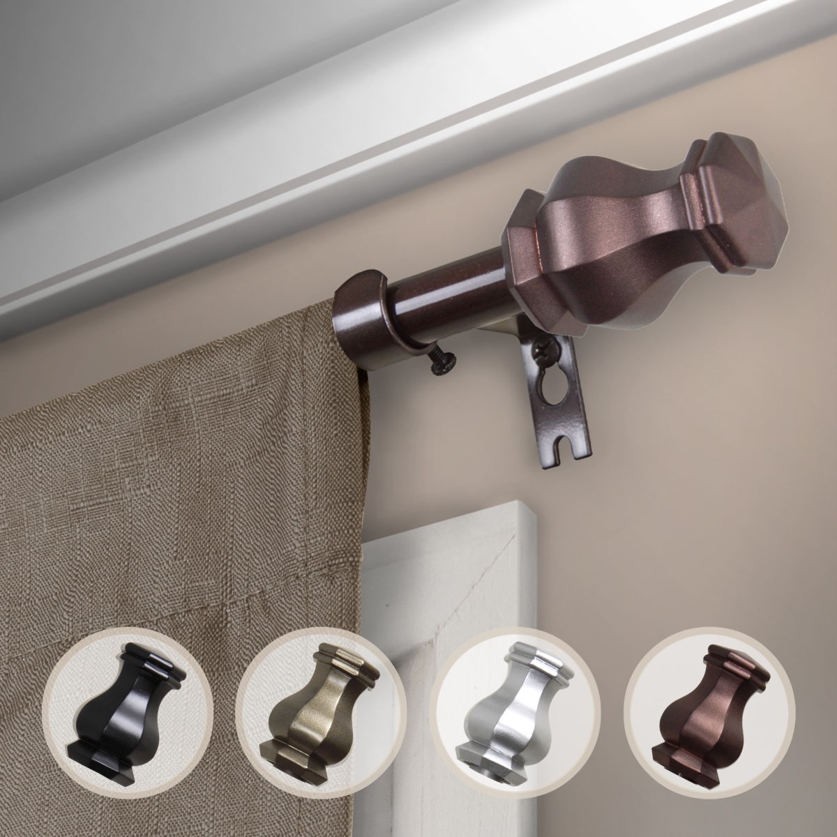 0.625 in. Dia. Nolan Curtain Rod, Cocoa - 18-28 in.