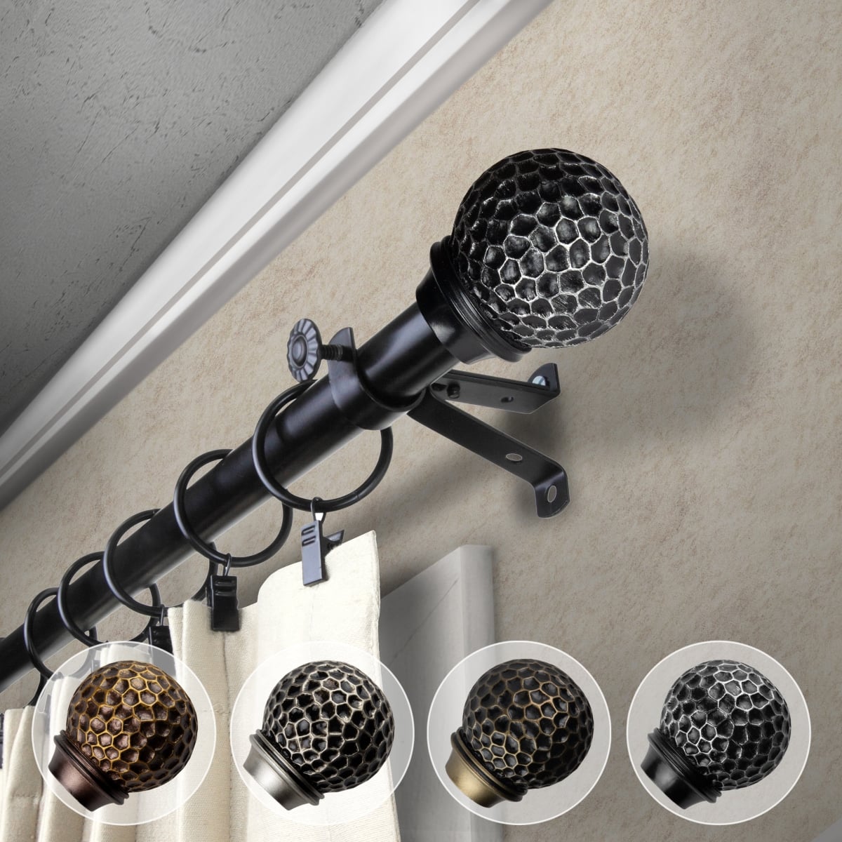 0.812 in. Dia. Nicholson Curtain Rod, Black - 18-28 in.