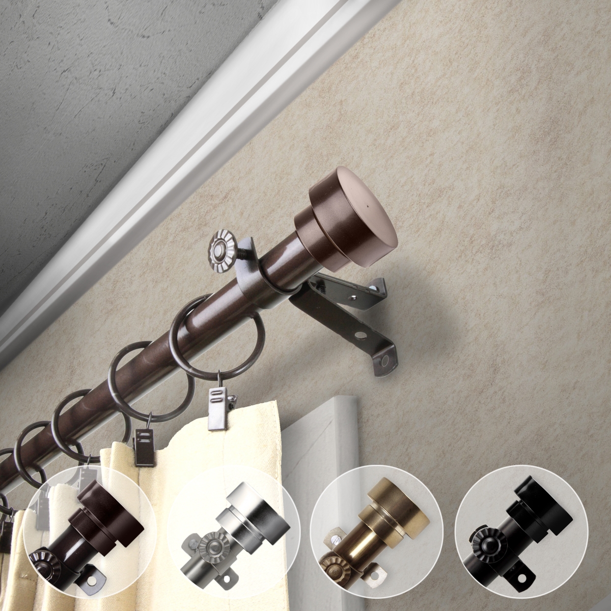 0.812 in. Dia. Cap Curtain Rod, Cocoa - 18-28 in.
