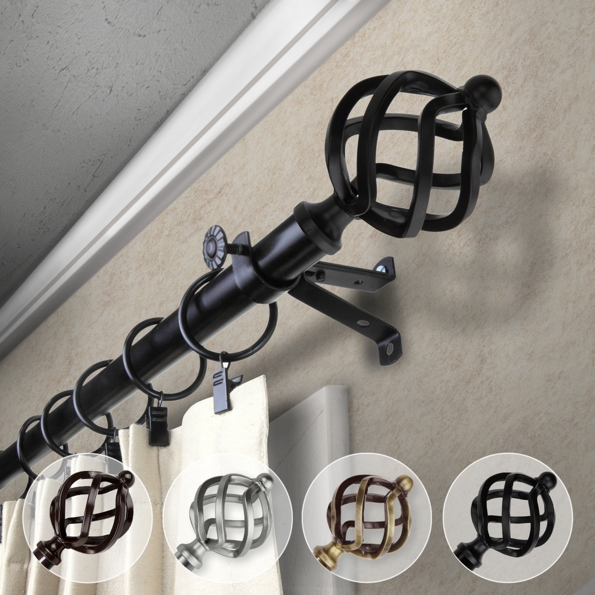 0.812 in. Dia. Walter Curtain Rod, Black - 18-28 in.