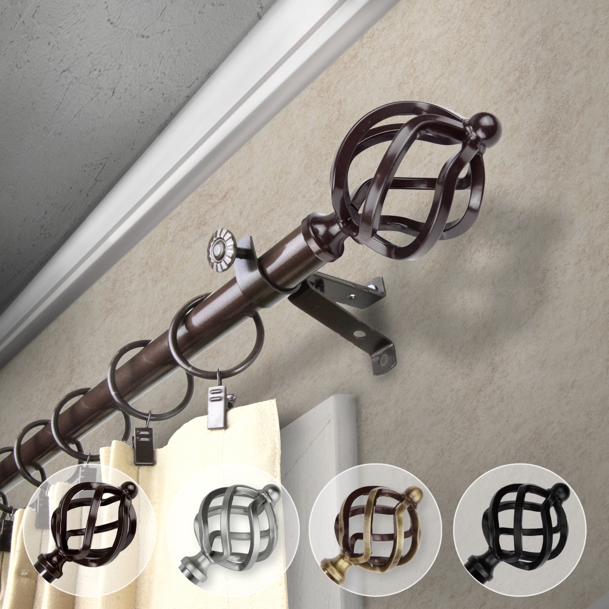 0.812 in. Dia. Walter Curtain Rod, Cocoa - 18-28 in.
