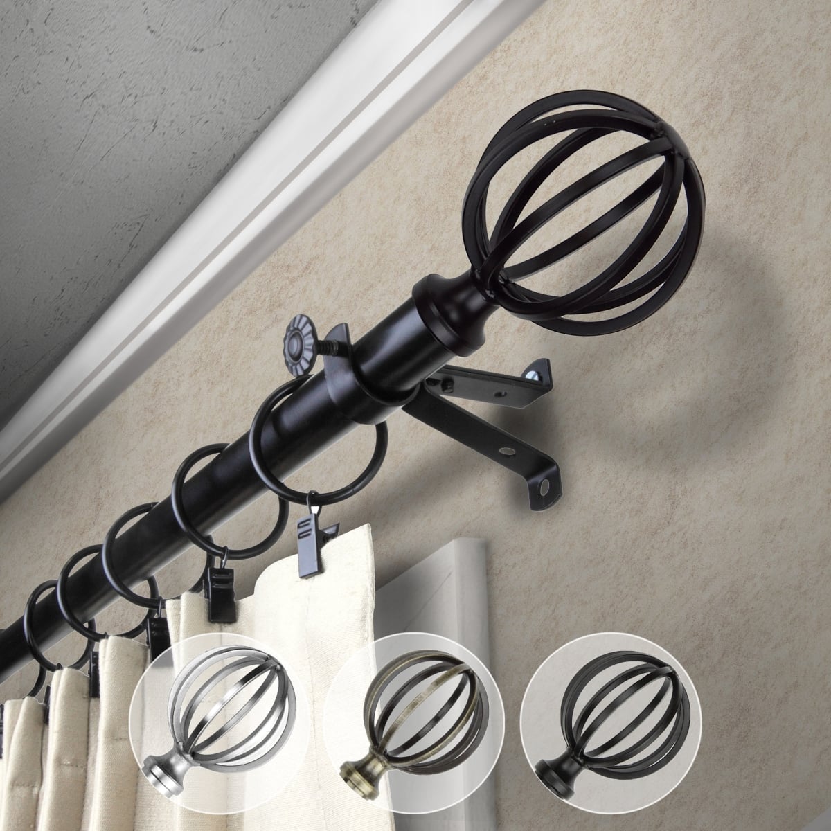 0.812 in. Dia. Lucas Curtain Rod, Black - 18-28 in.