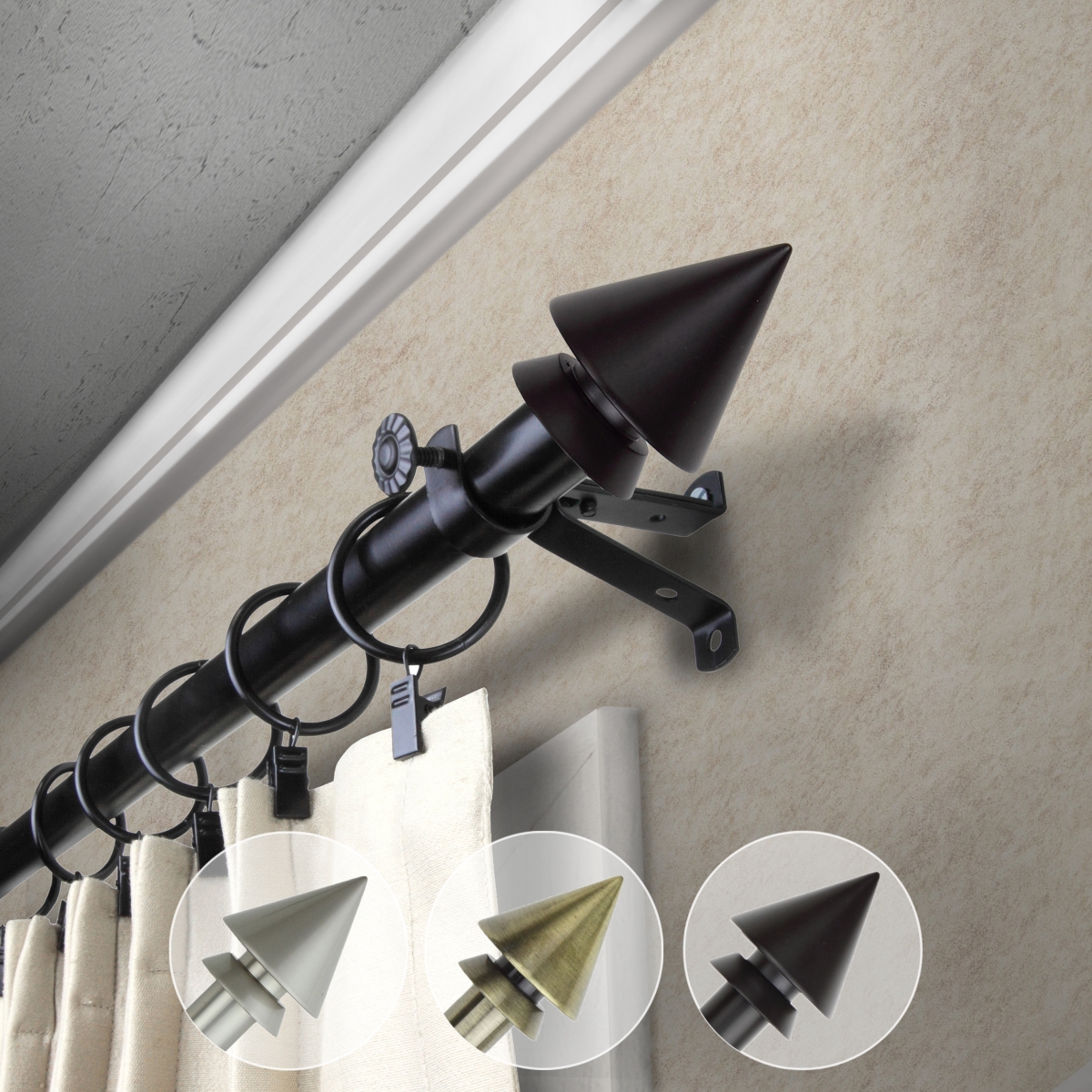 0.812 in. Dia. Jacob Curtain Rod, Black - 18-28 in.