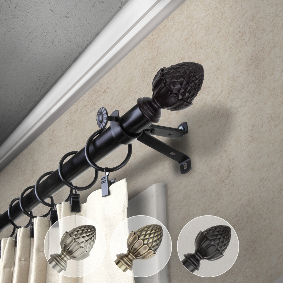 0.812 in. Dia. Opal Curtain Rod, Black - 18-28 in.