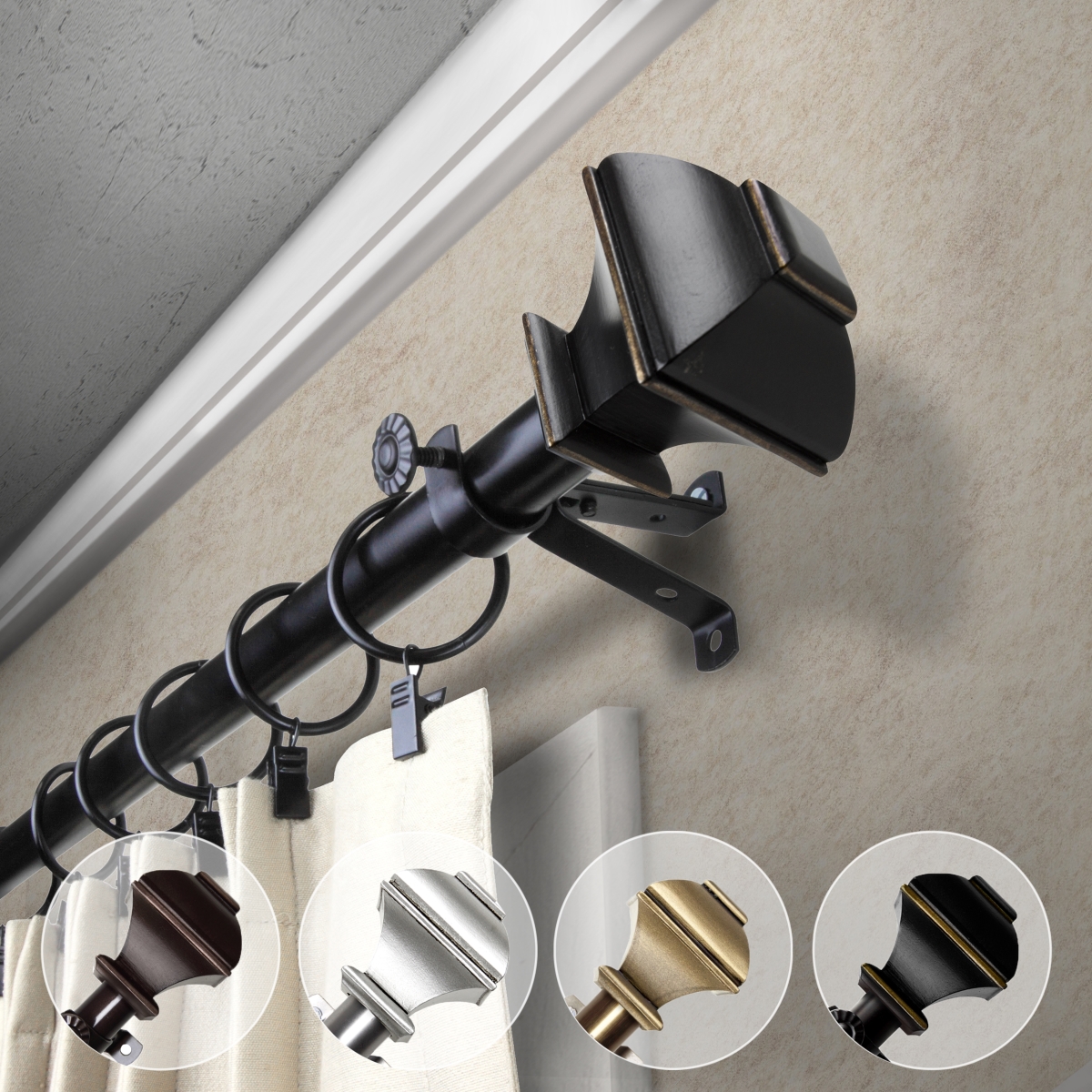 0.812 in. Dia. Vicky Curtain Rod, Black - 18-28 in.