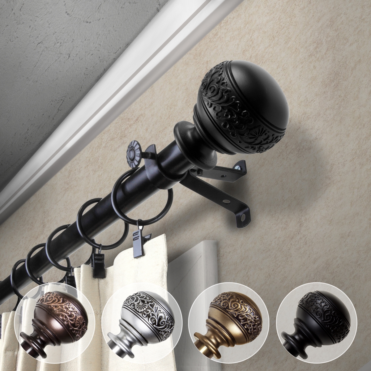 0.812 in. Dia. Lucid Curtain Rod, Black - 18-28 in.