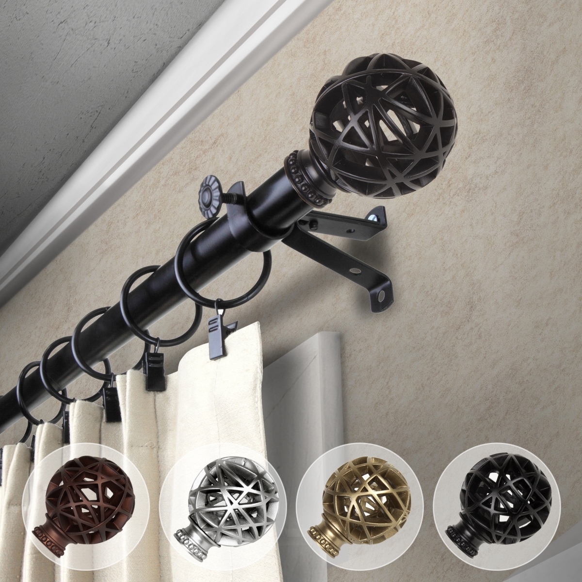 0.812 in. Dia. Arabella Curtain Rod, Black - 18-28 in.