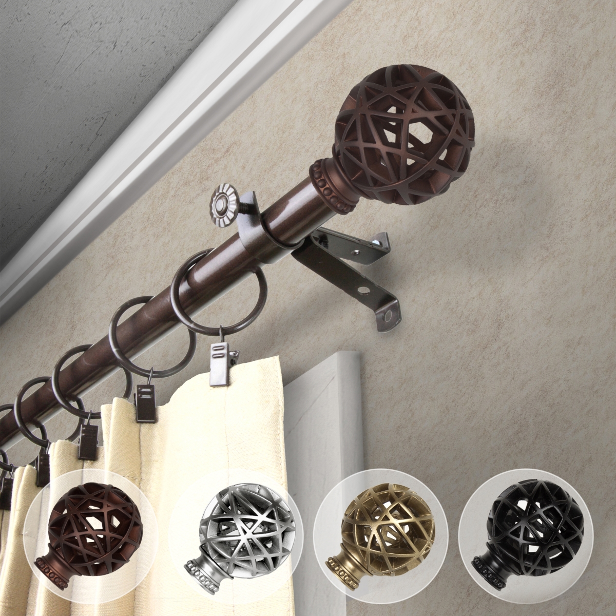 0.812 in. Dia. Arabella Curtain Rod, Cocoa - 18-28 in.