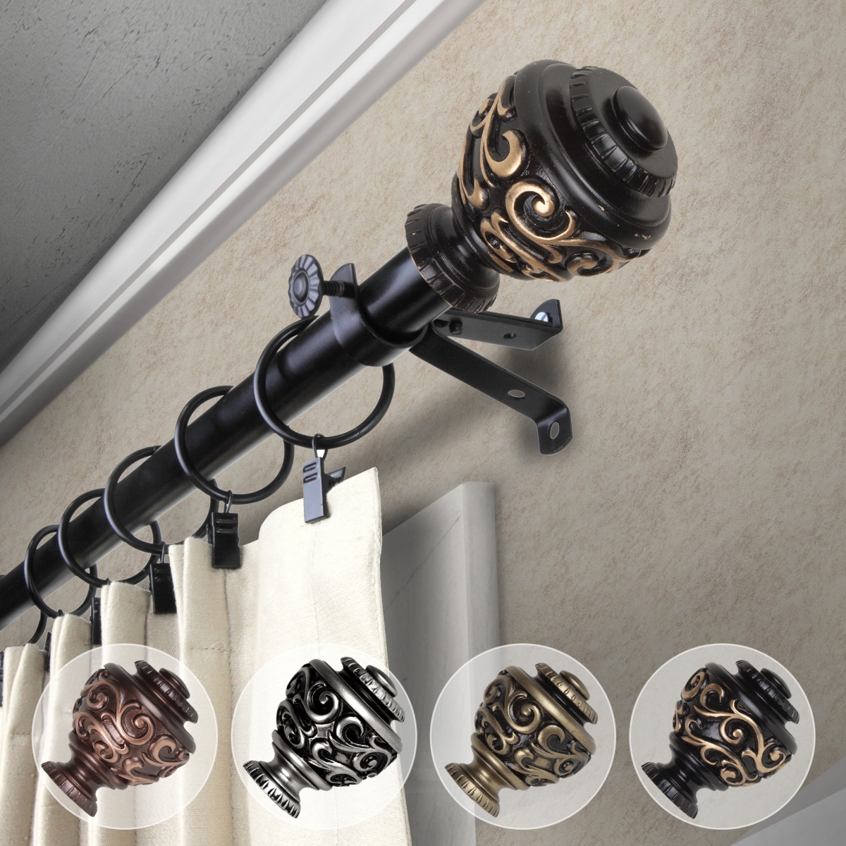 0.812 in. Dia. Harmony Curtain Rod, Black - 18-28 in.