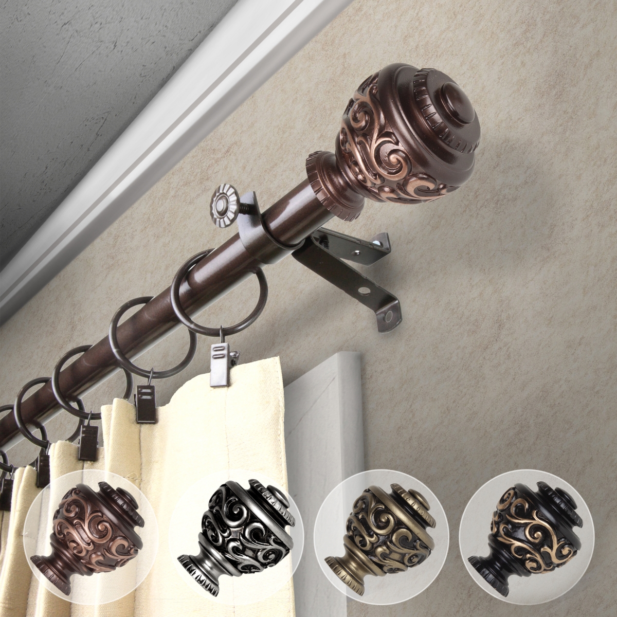 0.812 in. Dia. Harmony Curtain Rod, Cocoa - 18-28 in.