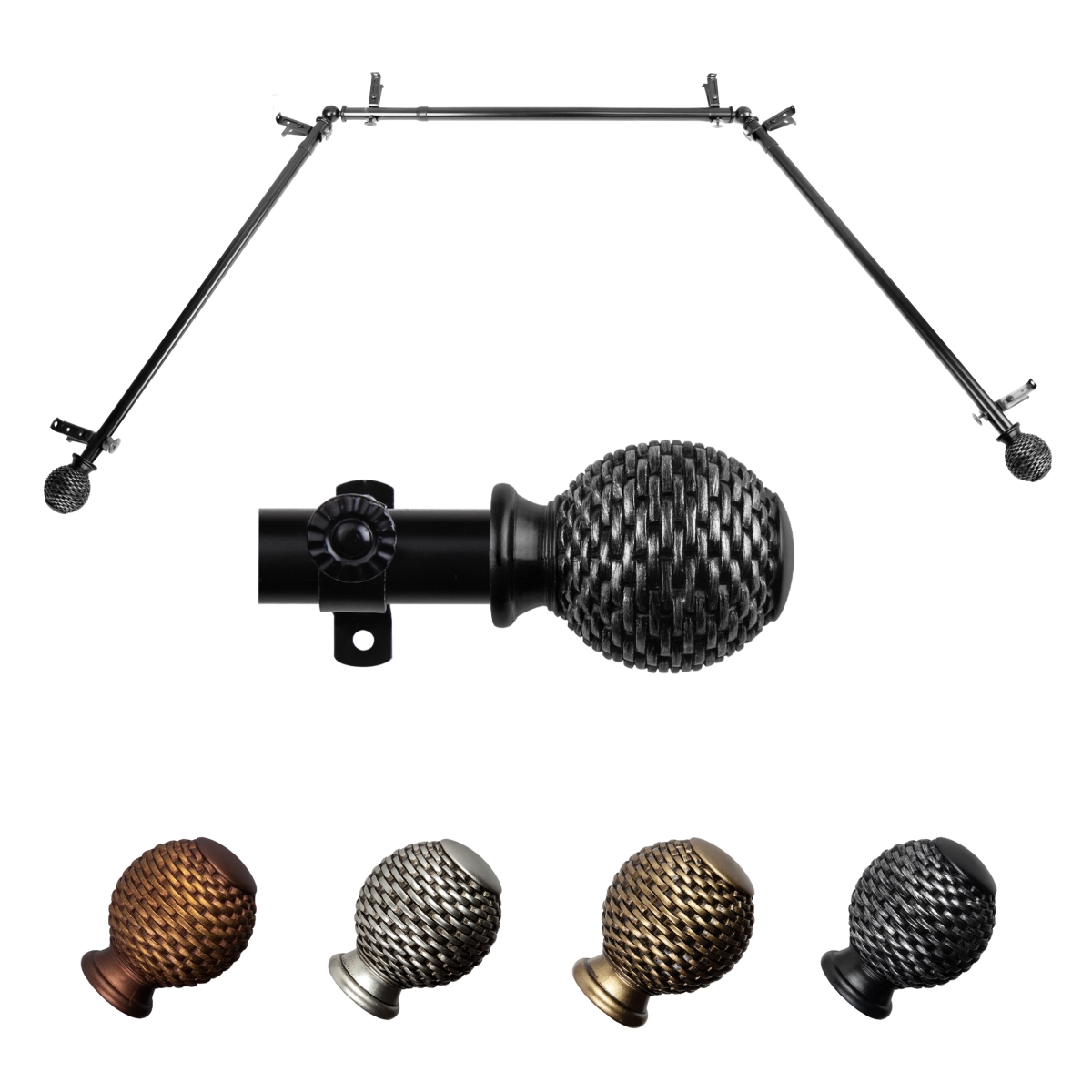 0.812 in. Dia. Vanna Bay Window Curtain Rod, Black