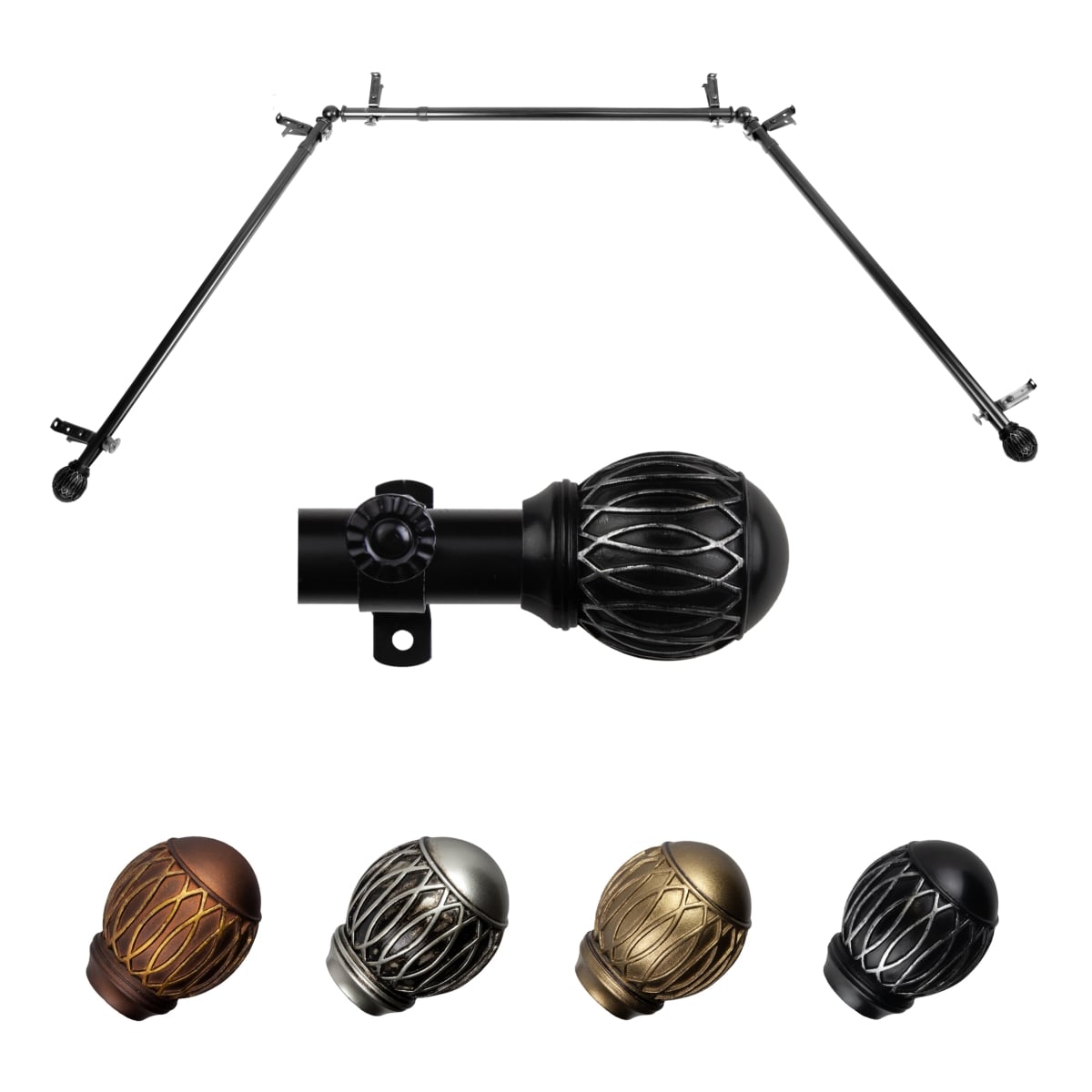 0.812 in. Dia. Denny Bay Window Curtain Rod, Black