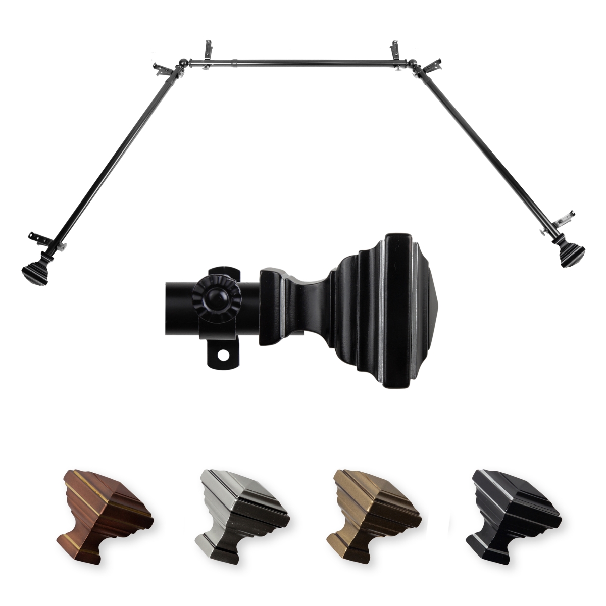 0.812 in. Dia. Kira Bay Window Curtain Rod, Black