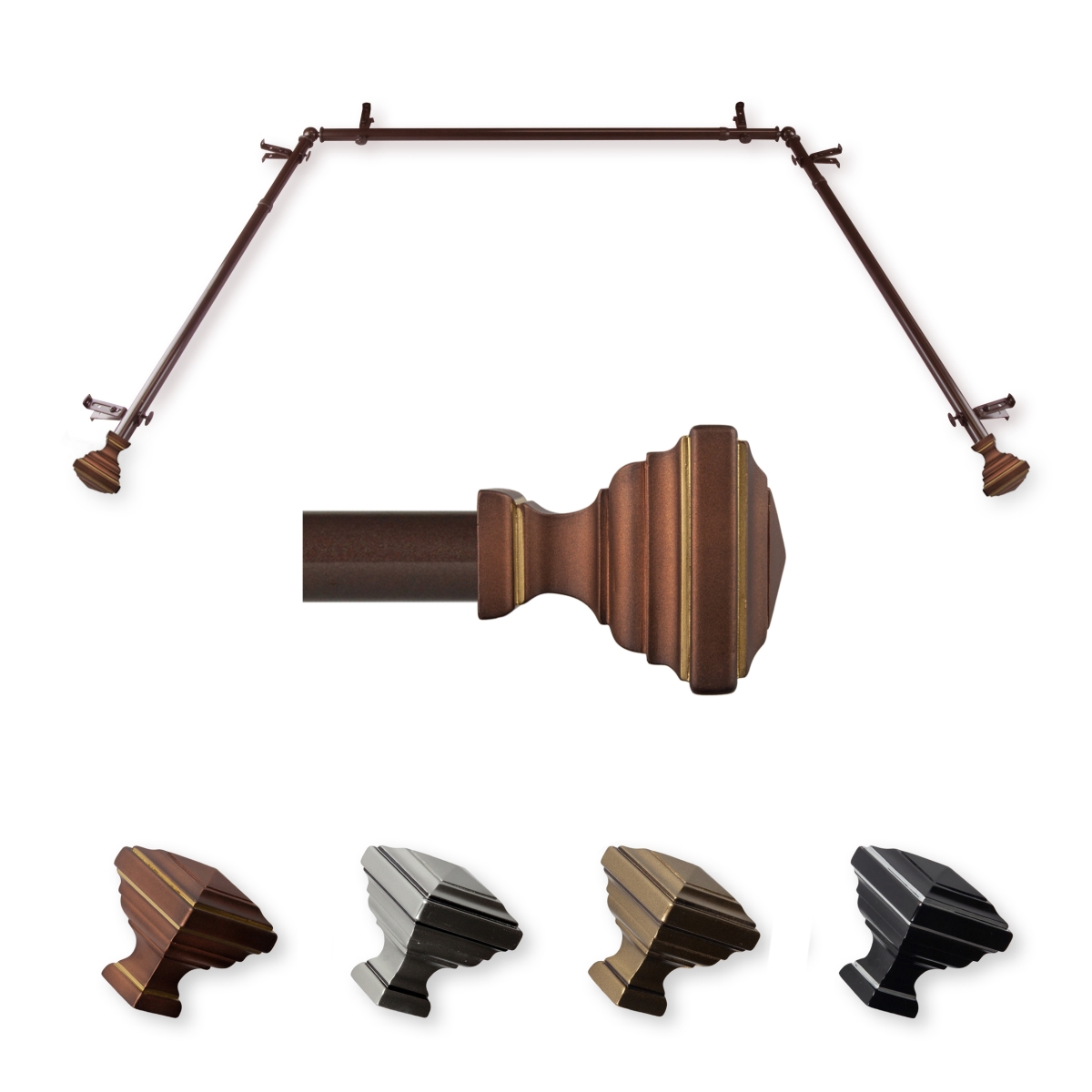 0.812 in. Dia. Kira Bay Window Curtain Rod, Cocoa