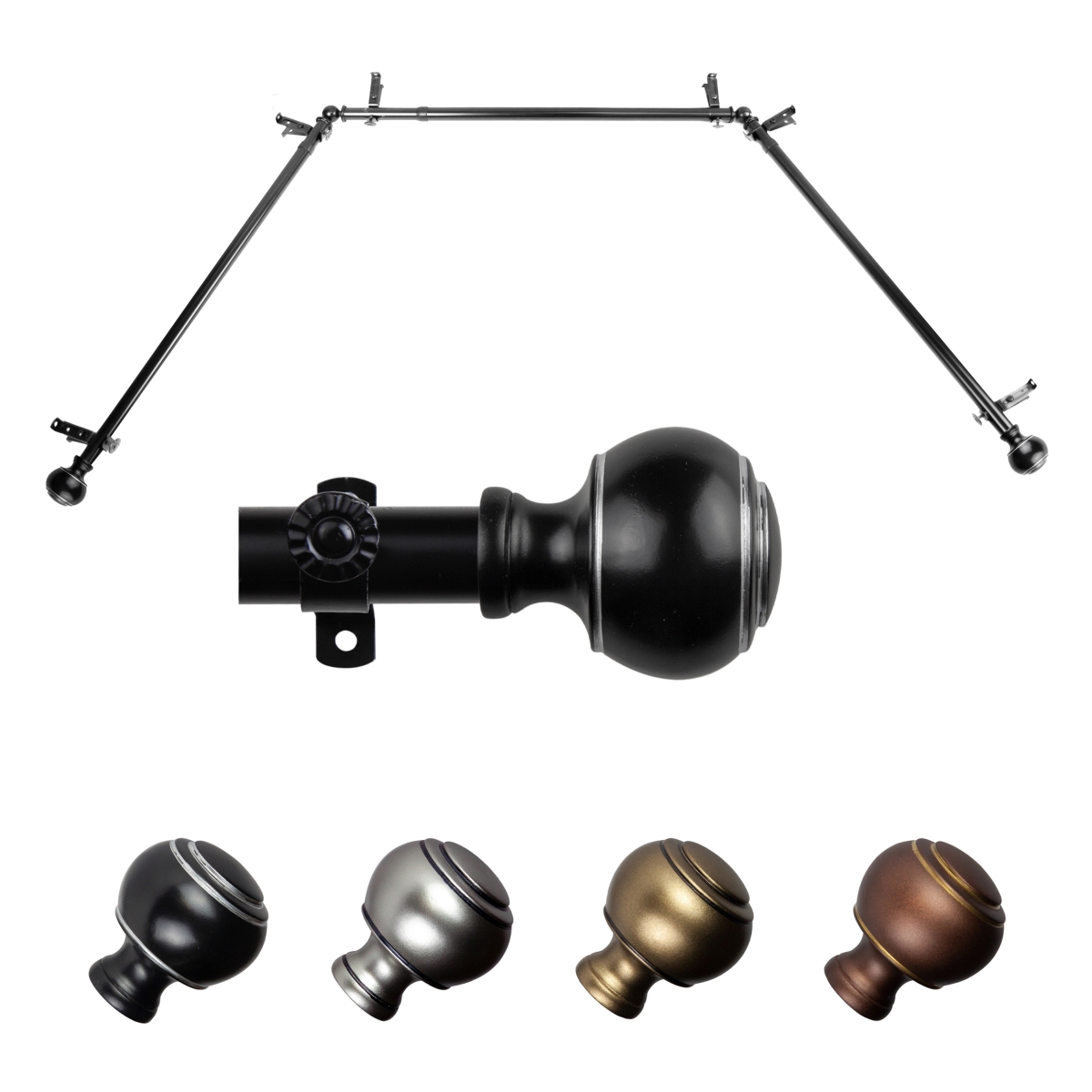 0.812 in. Dia. Hal Bay Window Curtain Rod, Black