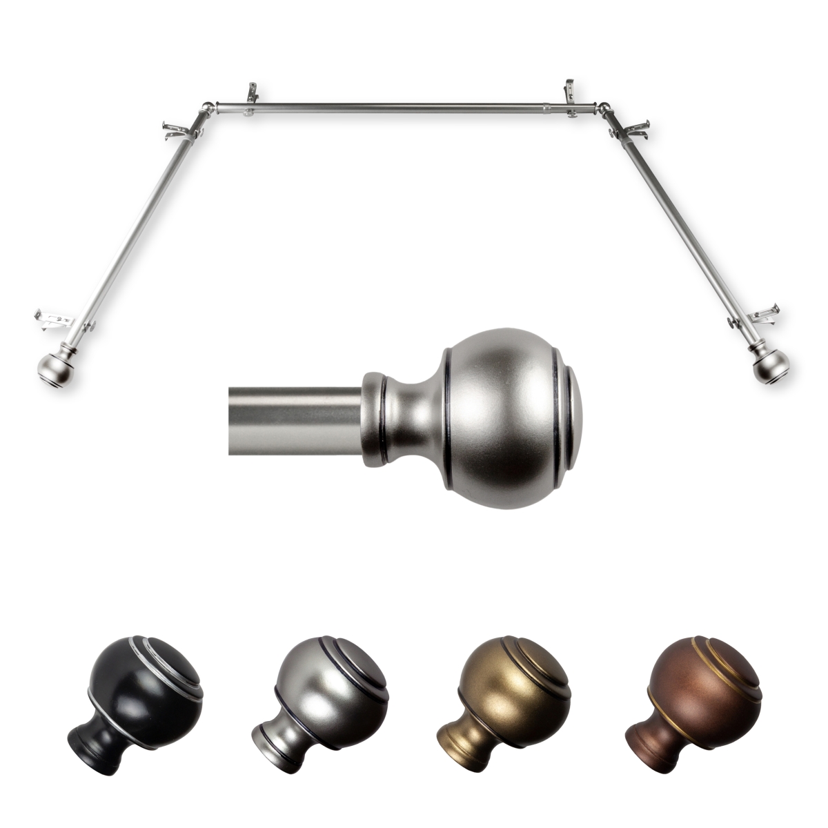 0.812 in. Dia. Hal Bay Window Curtain Rod, Satin Nickel