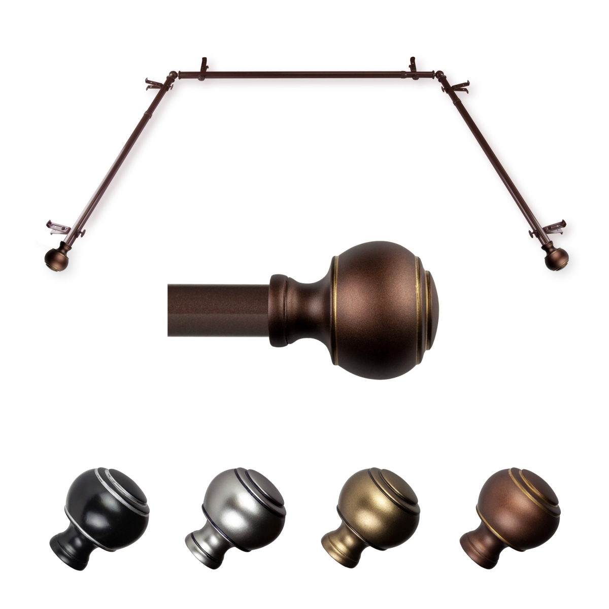 0.812 in. Dia. Hal Bay Window Curtain Rod, Cocoa