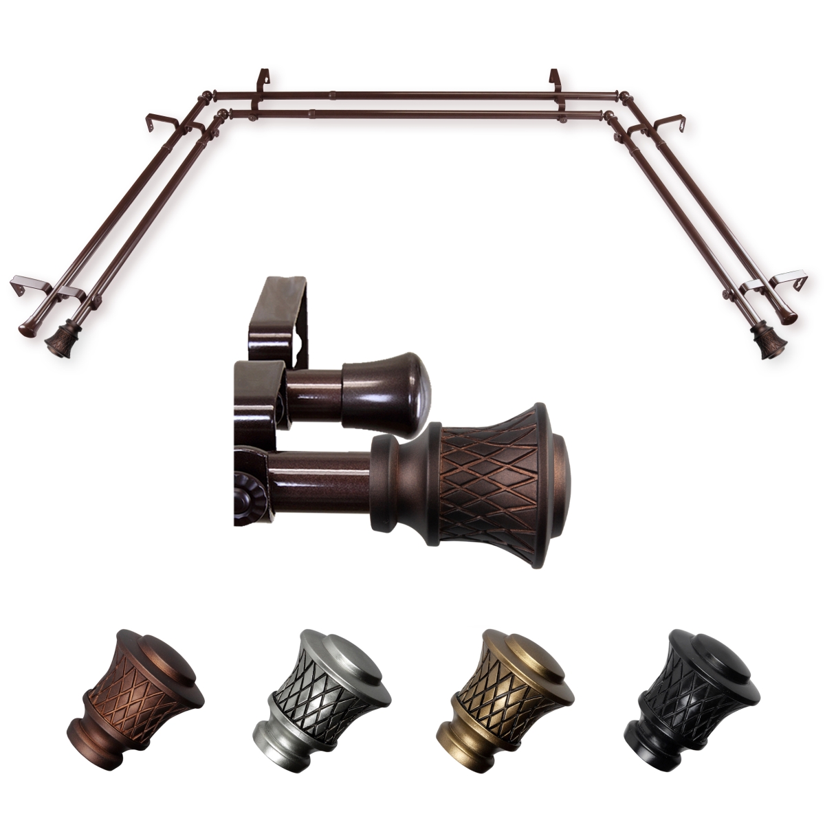 0.812 in. Dia. Verena Bay Window Double Curtain Rod, Cocoa
