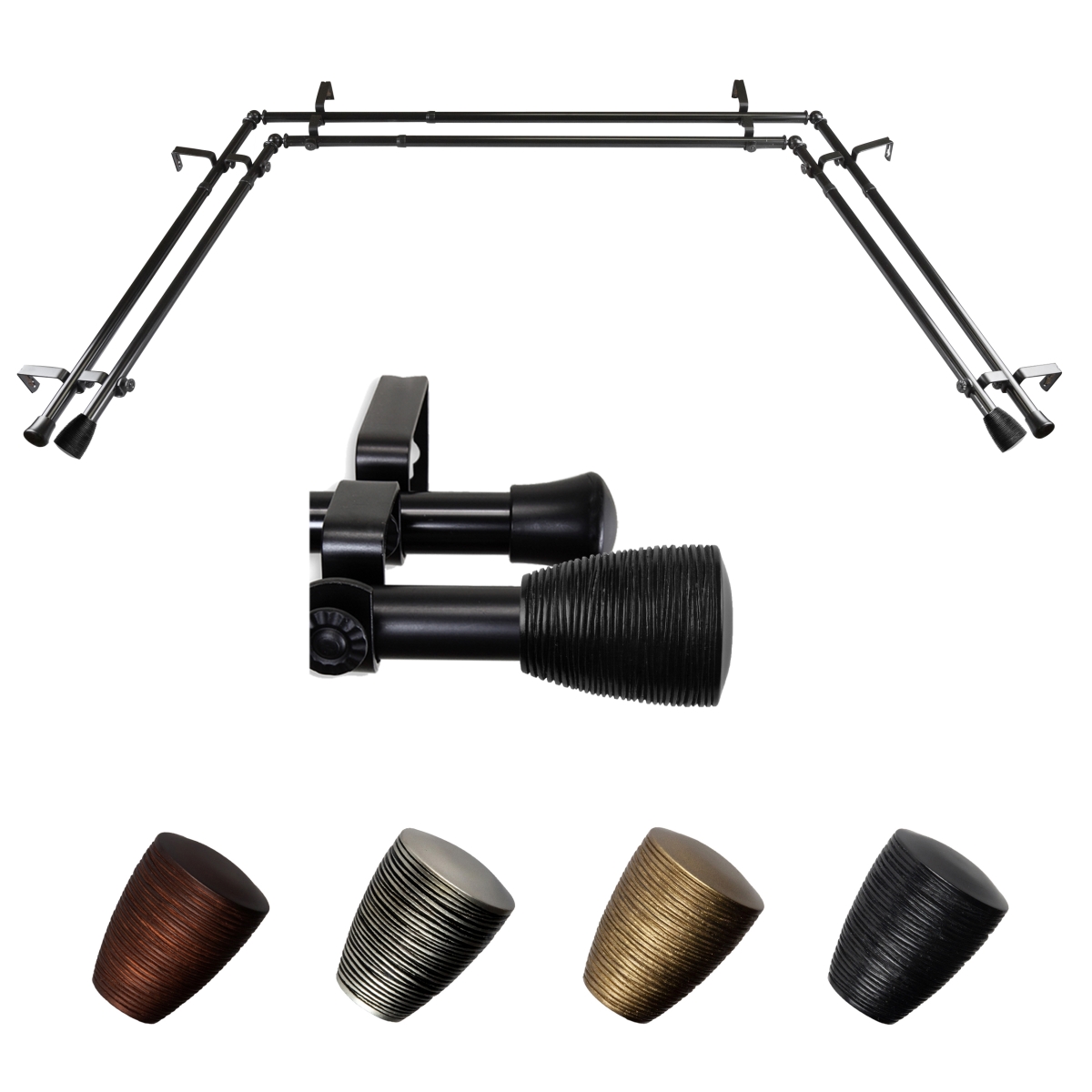 0.812 in. Dia. Anya Bay Window Double Curtain Rod, Black