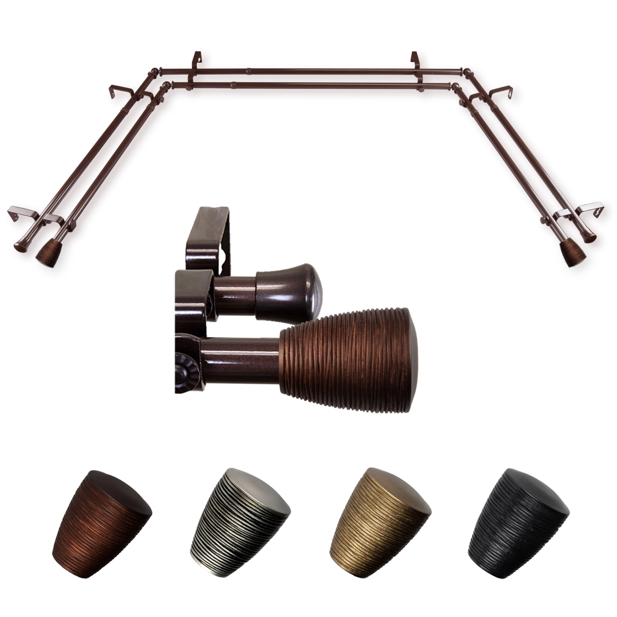 0.812 in. Dia. Anya Bay Window Double Curtain Rod, Cocoa