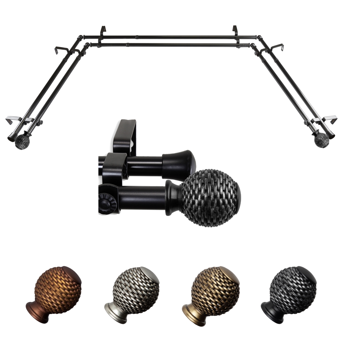 0.812 in. Dia. Vanna Bay Window Double Curtain Rod, Black