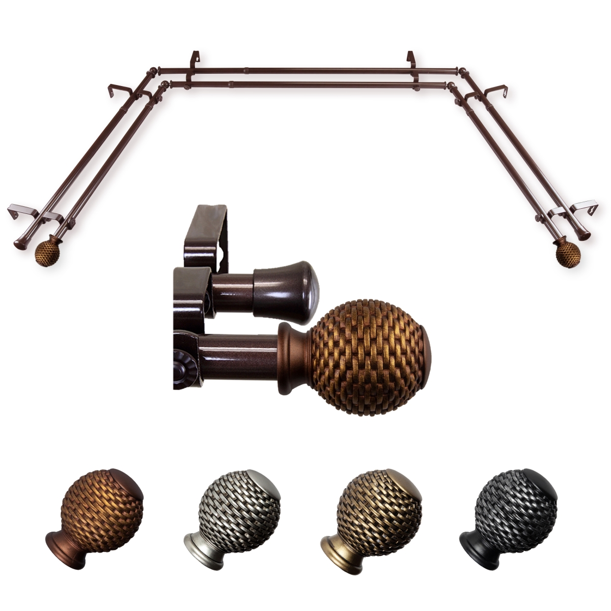 0.812 in. Dia. Vanna Bay Window Double Curtain Rod, Cocoa