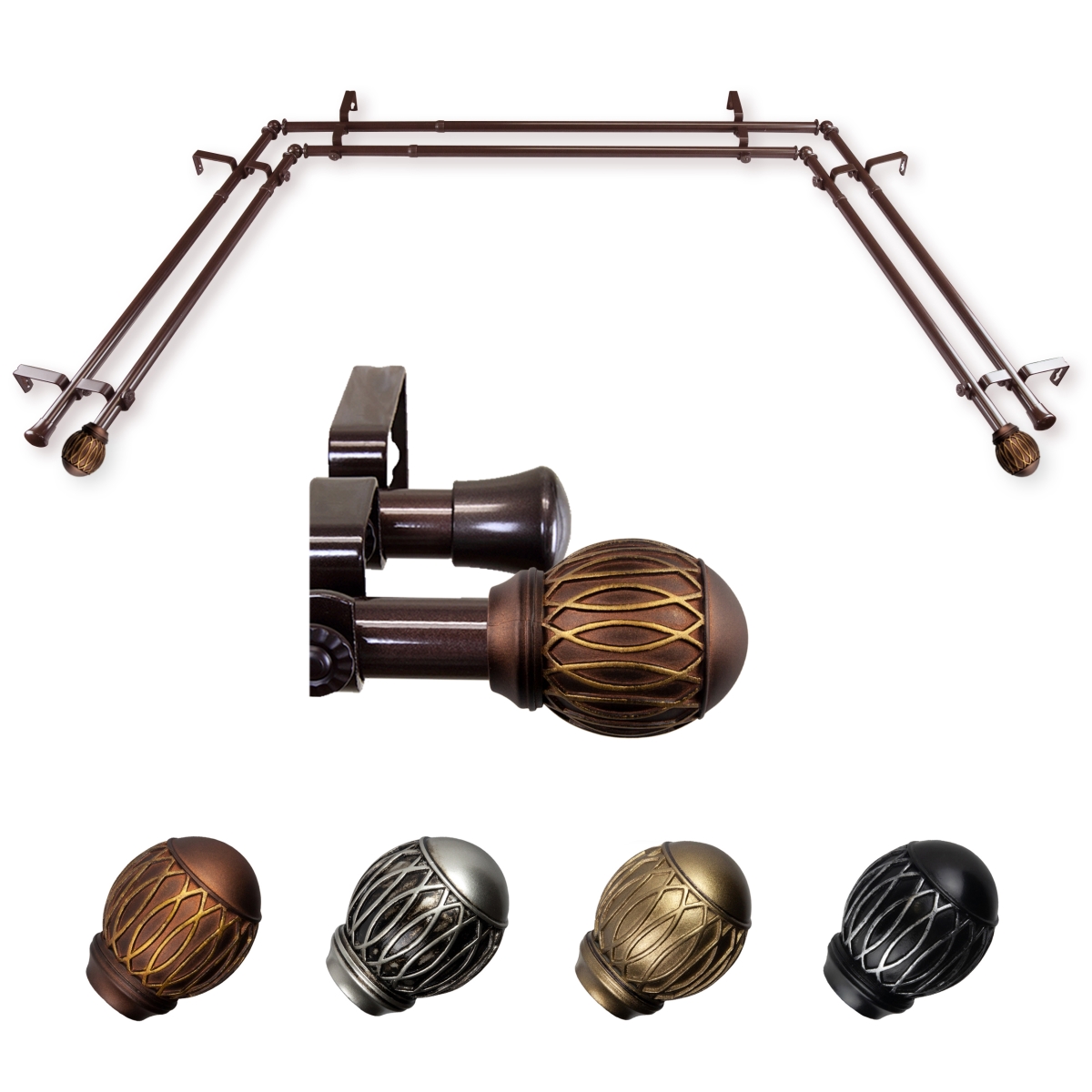 0.812 in. Dia. Denny Bay Window Double Curtain Rod, Cocoa