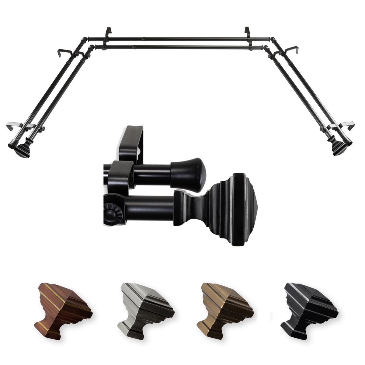 0.812 in. Dia. Kira Bay Window Double Curtain Rod, Black
