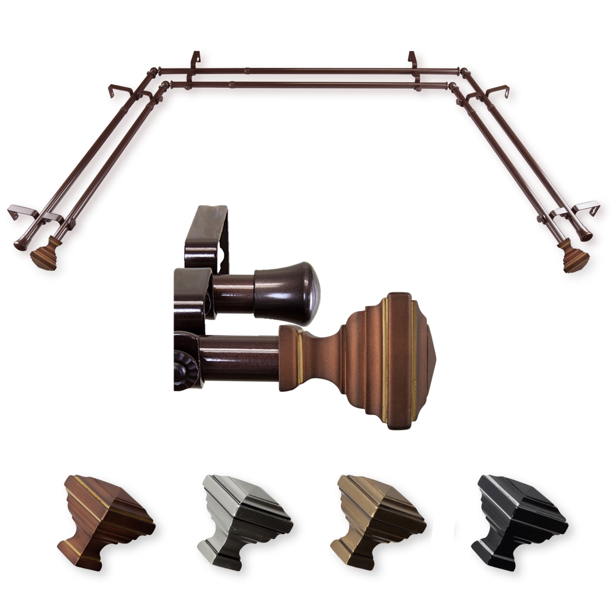 0.812 in. Dia. Kira Bay Window Double Curtain Rod, Cocoa