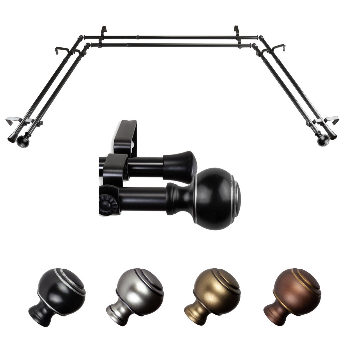 0.812 in. Dia. Hal Bay Window Double Curtain Rod, Black