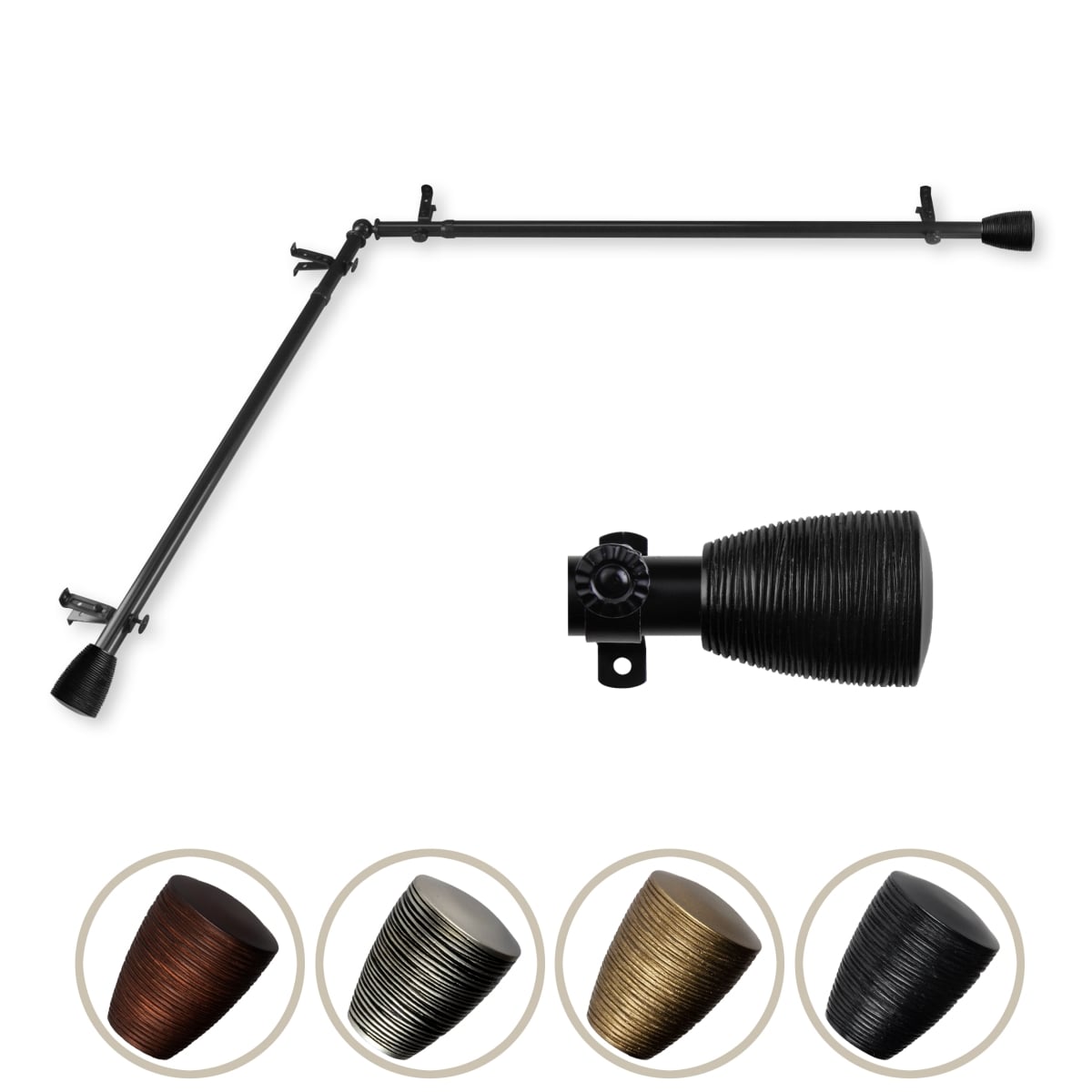 0.812 in. Dia. Anya Corner Curtain Rod, Black - 48-84 in.