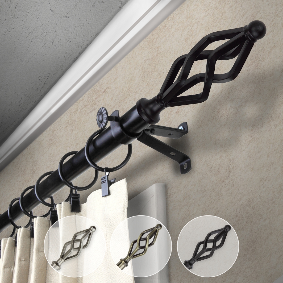 0.812 in. Dia. Vinci Curtain Rod, Black - 66-120 in.