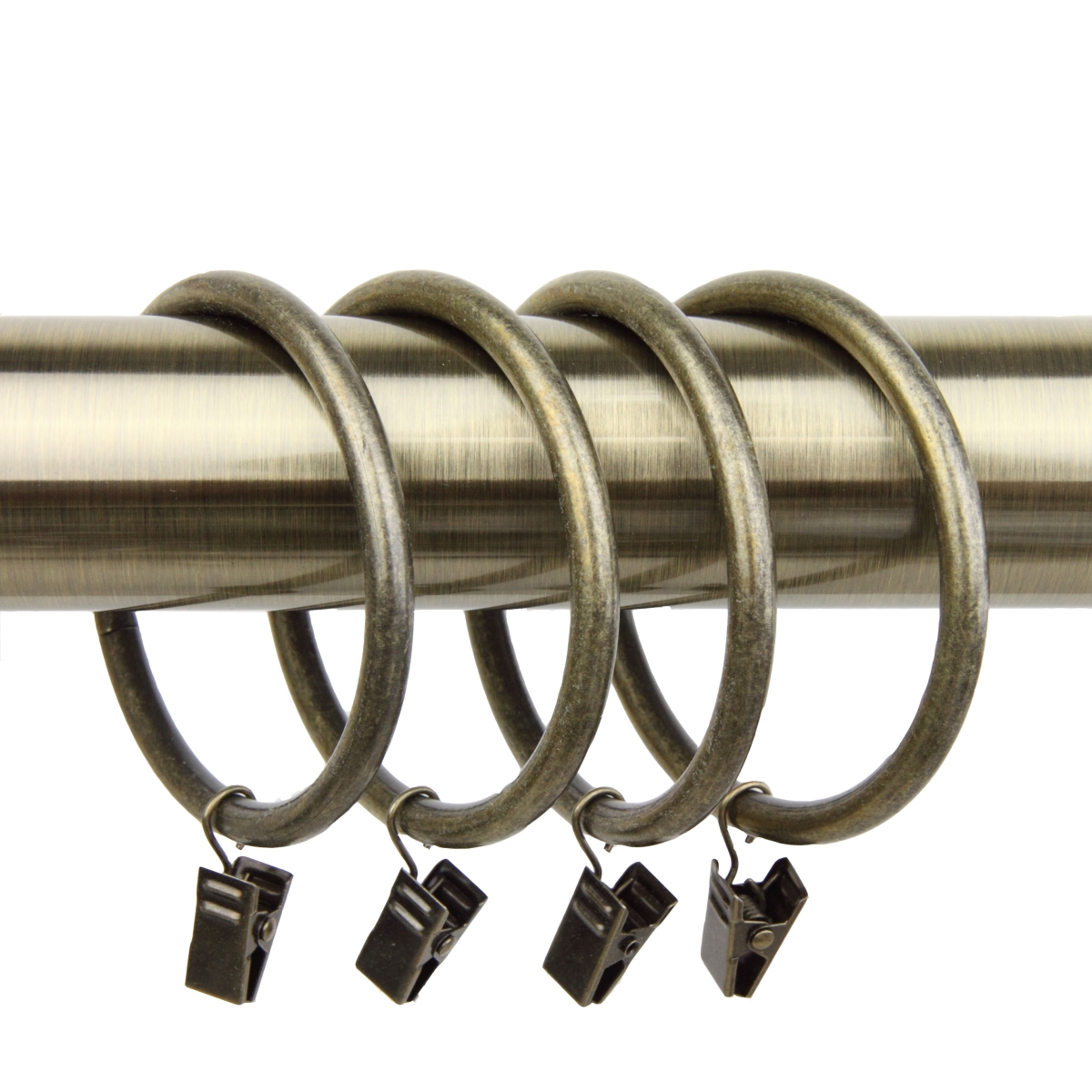 2.5 in. Dia. Curtain Rings with Clips, Antique Brass