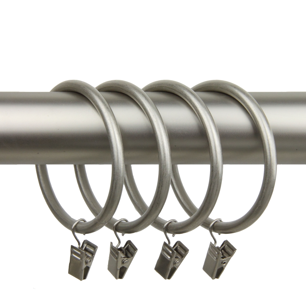 2.5 in. Dia. Curtain Rings with Clips, Satin Nickel