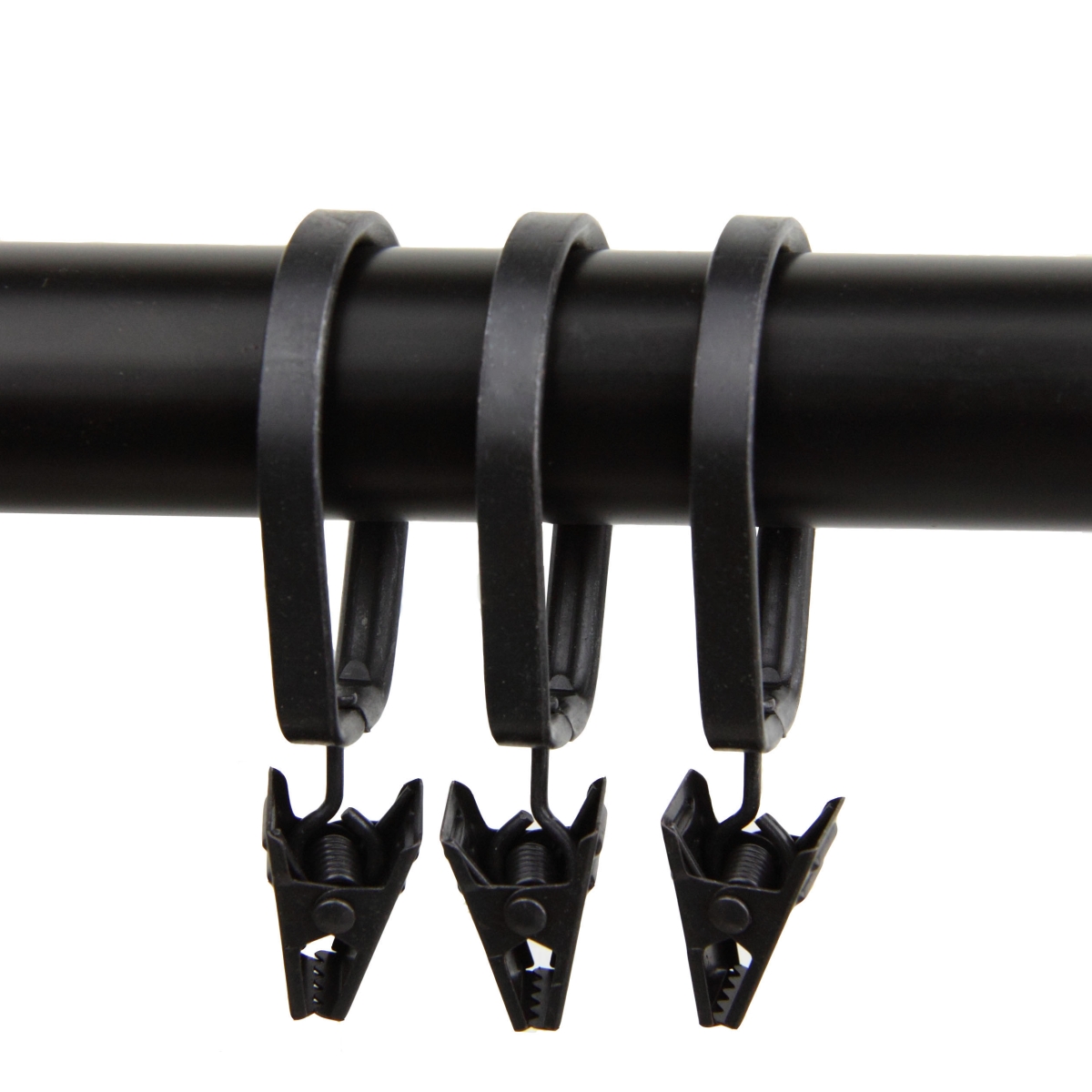 1.375 in. Dia. Pivot Curtain Rings with Clips, Black