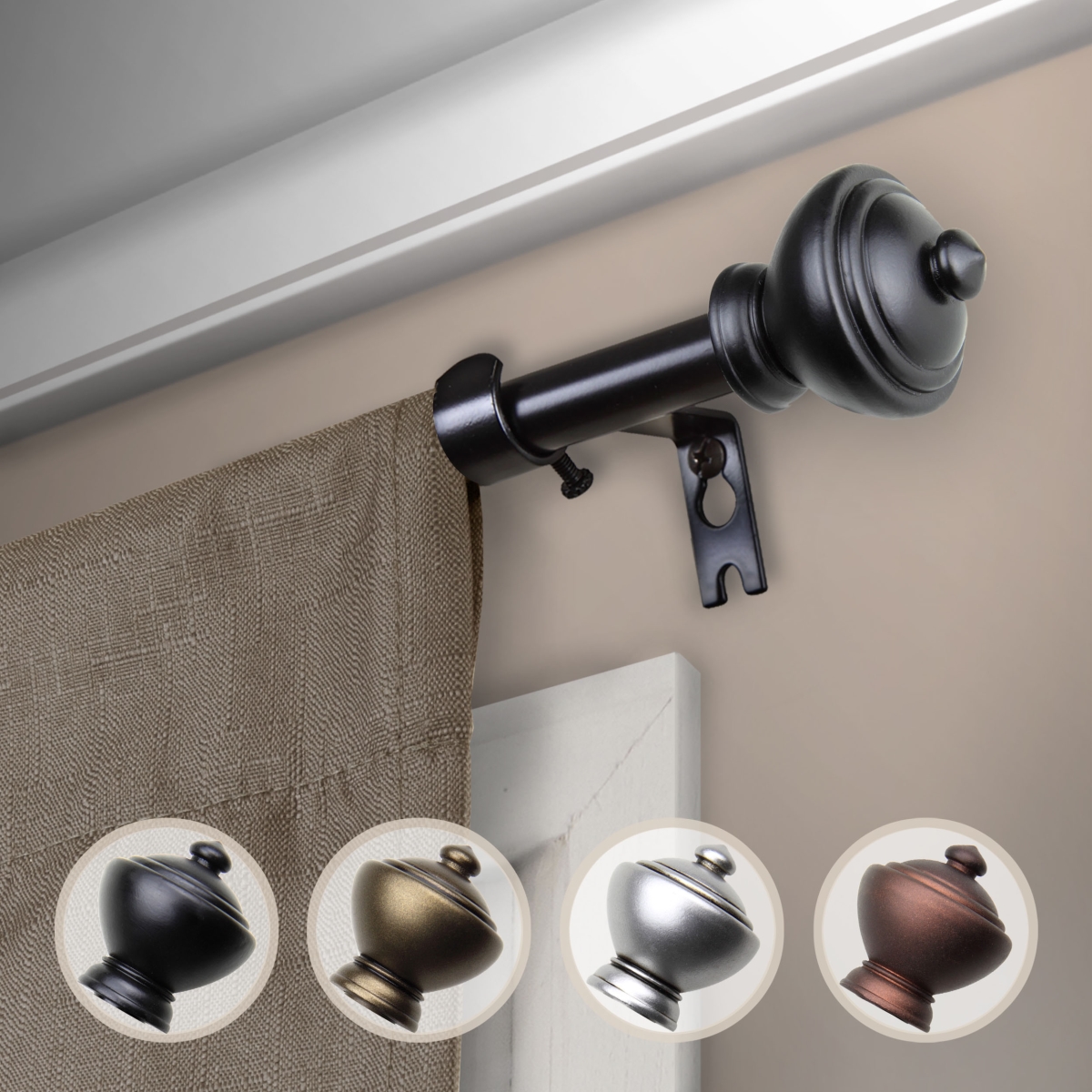 0.625 in. Dia. Logan Curtain Rod, Black - 48-84 in.
