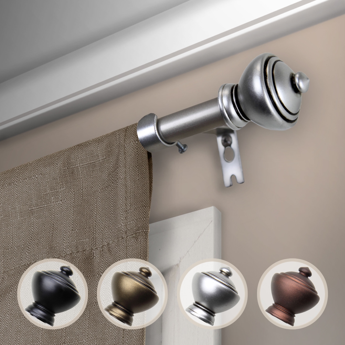 0.625 in. Dia. Logan Curtain Rod, Satin Nickel - 48-84 in.