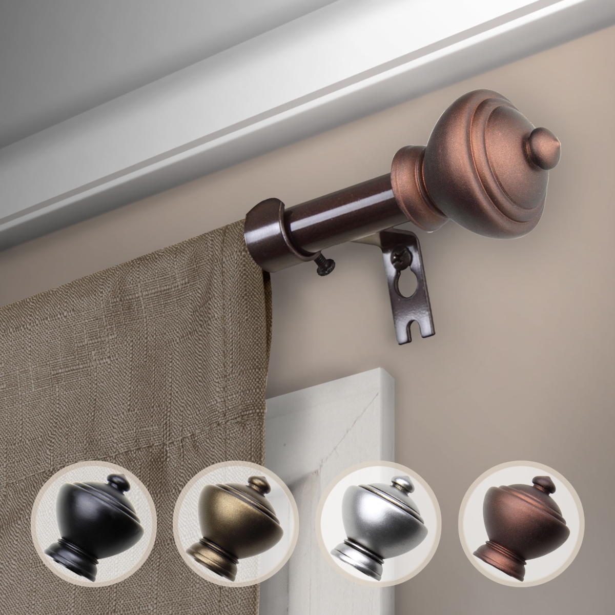0.625 in. Dia. Logan Curtain Rod, Cocoa - 48-84 in.
