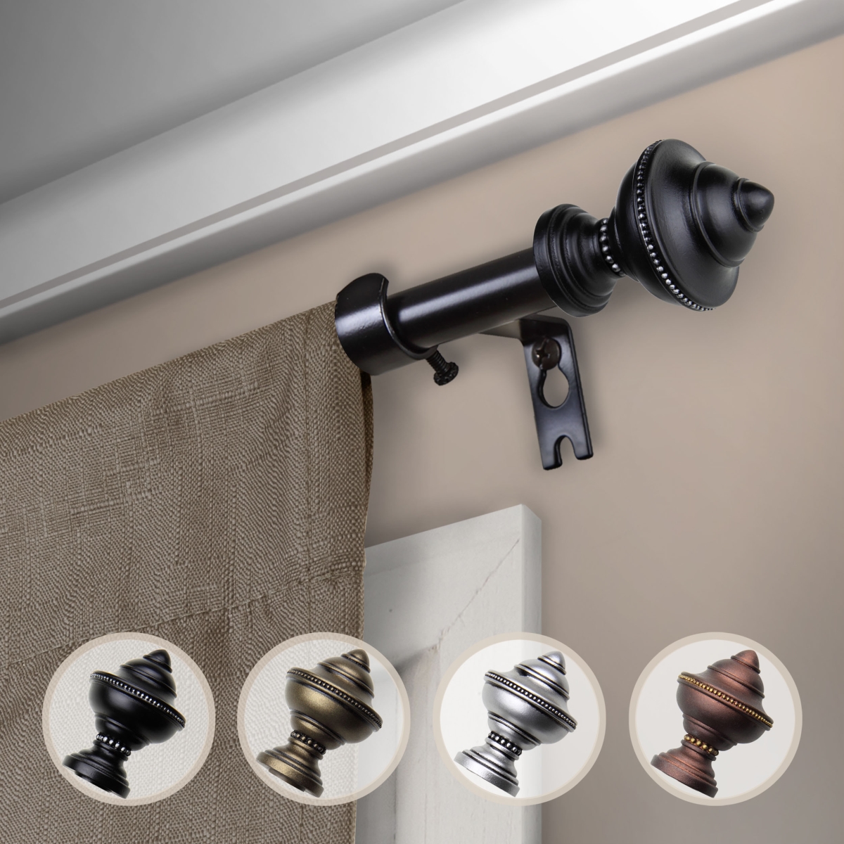 0.625 in. Dia. Riley Curtain Rod, Black - 48-84 in.