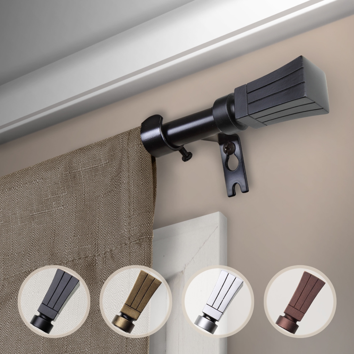 0.625 in. Dia. Colton Curtain Rod, Black - 28-48 in.