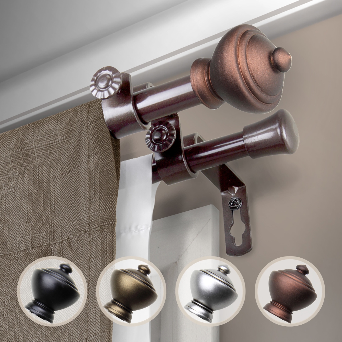 0.625 in. Dia. Logan Double Curtain Rod, Cocoa - 84-120 in.
