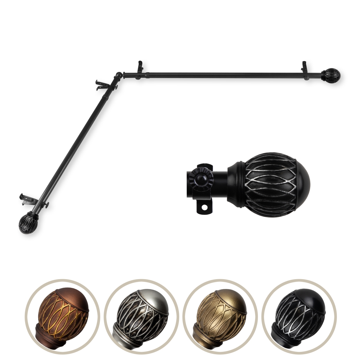 0.812 in. Dia. Denny Corner Curtain Rod, Black - 28-48 in.