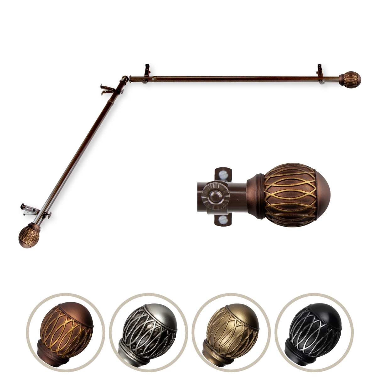 0.812 in. Dia. Denny Corner Curtain Rod, Cocoa - 48-84 in.