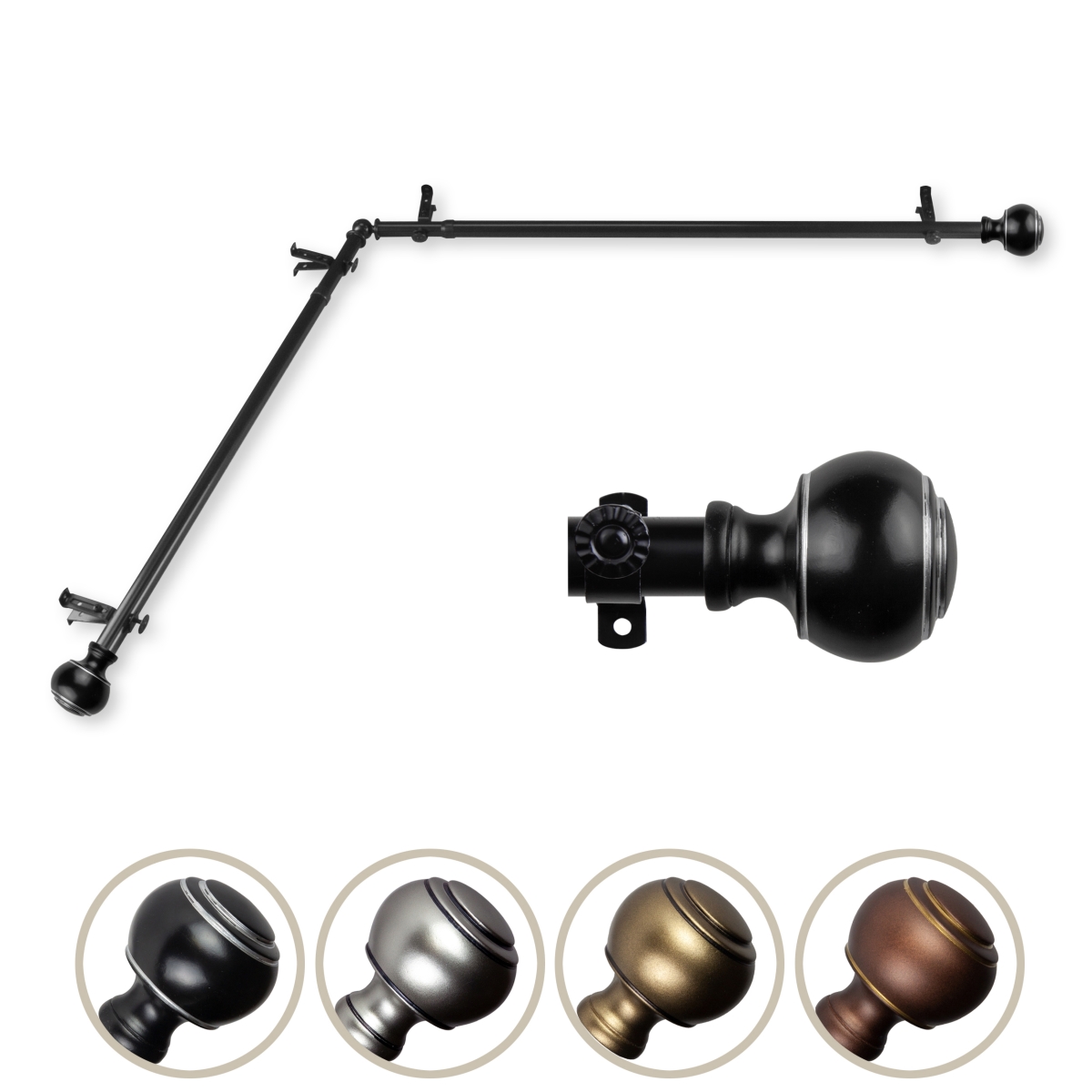 0.812 in. Dia. Hal Corner Curtain Rod, Black - 48-84 in.