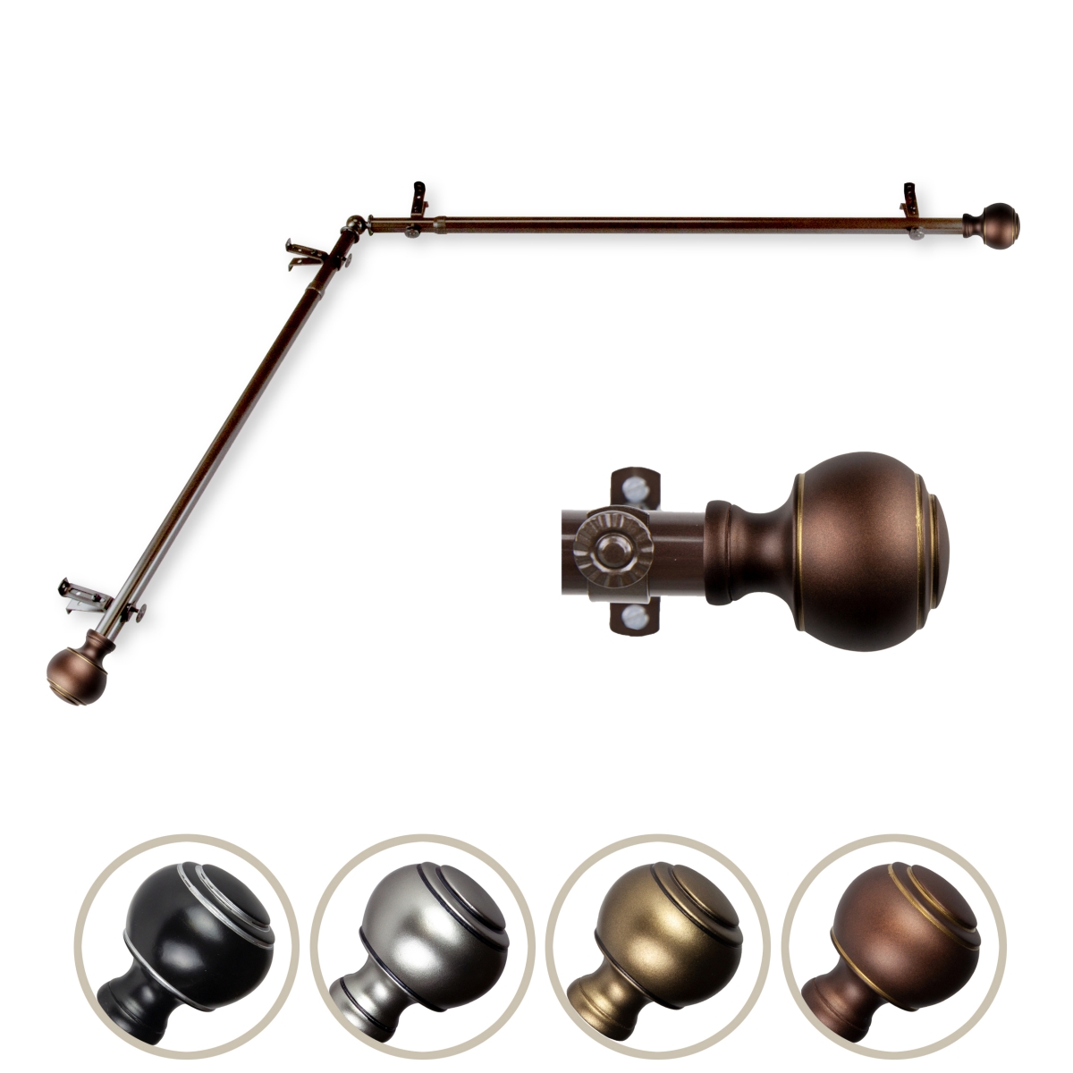 0.812 in. Dia. Hal Corner Curtain Rod, Cocoa - 48-84 in.